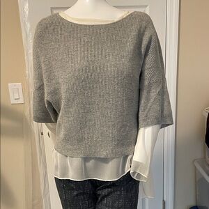 Robert Rodriguez Wool Cashmere Crop 3/4 Sleeve Sweater Layered over Silk Top M